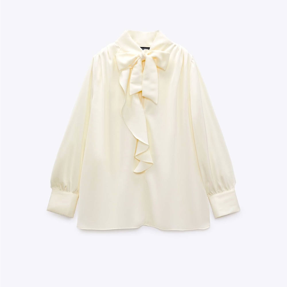 Zara Bow Trim Satin Effect Blouse